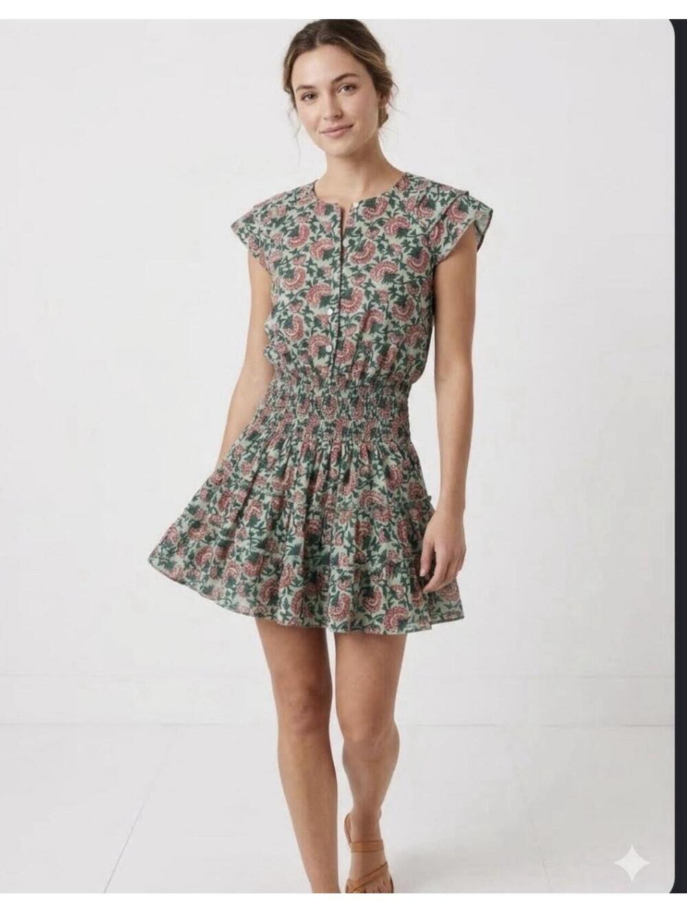 Perry Walker Collective Smocked Waist Ruffle Mini Dress Block Print Floral 2